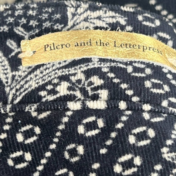 Pilcro and the Letterpress Jean Floral Serif Needlecord Blue Pants Size 29 - Picture 7 of 11